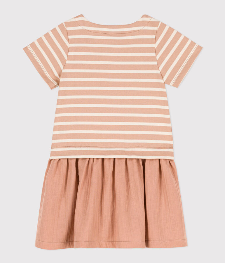 Robe en jersey et gaze de coton bio enfant fille beige/&eacute;cru