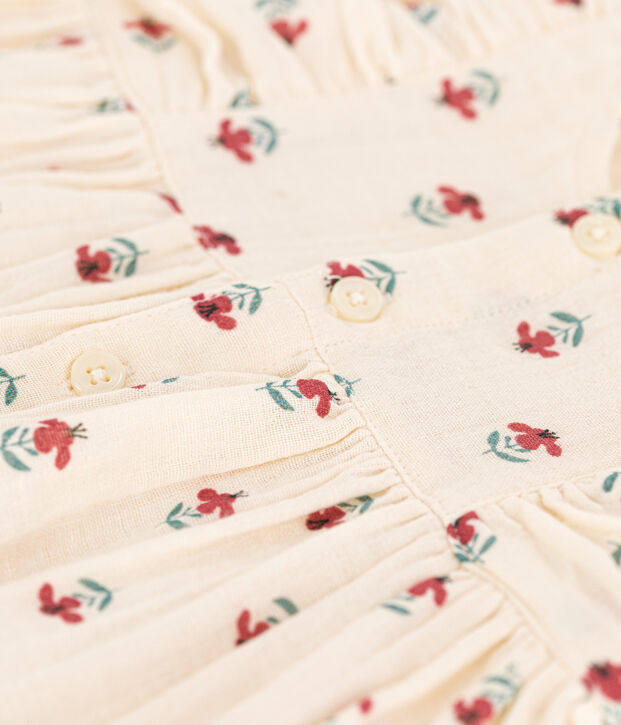 Robe et bloomer imprim&eacute;s en gaze de coton b&eacute;b&eacute; &eacute;cru/multicouleur