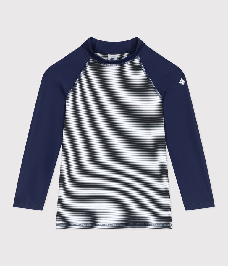 Kinderzwemshirt met uv-bescherming, lange mouwen en strepen blauw MEDIEVAL/wit MARSHMALLOW