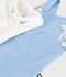 Effen katoenen babysetje met salopette/rompertje, verfraaid met geborduurde details blauw/ecru