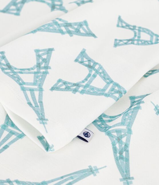 Korte katoenen kinderpyjama met Eiffeltorenprint wit MARSHMALLOW/wit MULTICO