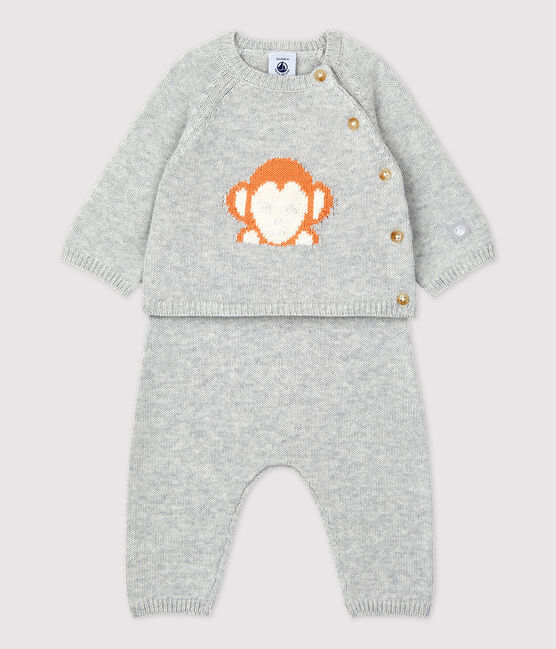 Ensemble 2 pièces jacquard en tricot bio bébé gris BELUGA CHINE