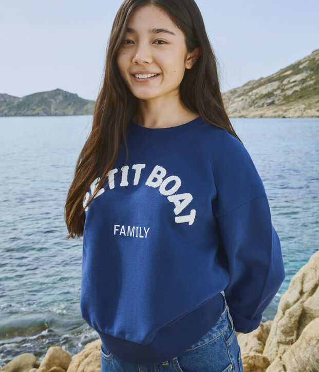 Sweatshirt en coton Femme bleu fonc&eacute;