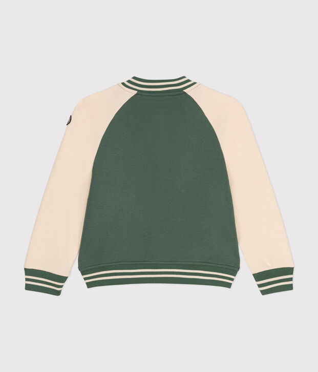 Baseballjasje van fleece voor jongens groen/ecru