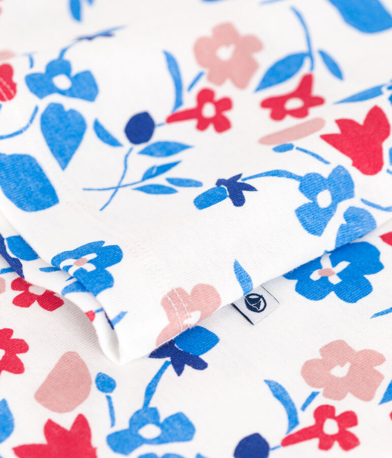 Pyjama enfant en tubique imprim&eacute; fleuri blanc/multicouleur
