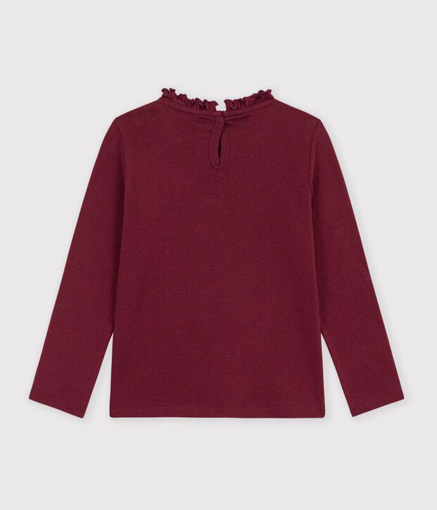 Tee-shirt &agrave; col enfant manches longues uni bordeaux