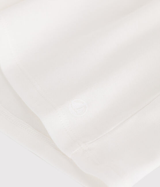 Katoenen T-shirt met korte mouwen en effen kraagje voor kinderen wit MARSHMALLOW
