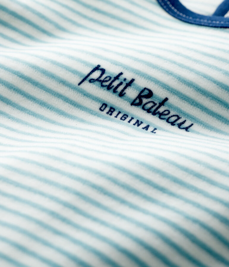 Dors-bien &agrave; rayures b&eacute;b&eacute; en velours blanc/bleu