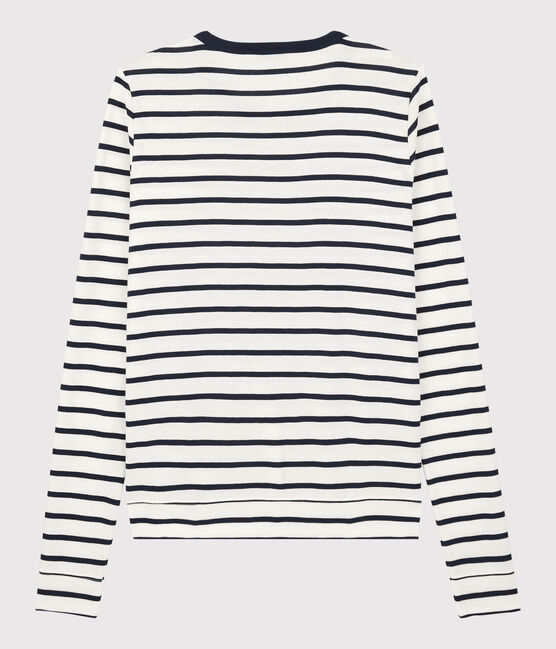 Iconisch gestreept katoenen cardigan Dames wit MARSHMALLOW/blauw SMOKING