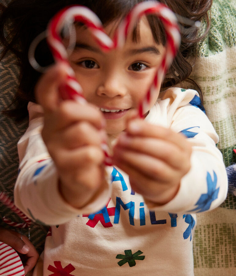 Pyjama imprim&eacute; &eacute;toile en molleton enfant &eacute;cru/multicouleur