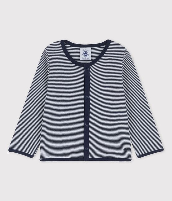 Gestreepte cardigan van biokatoen met 'milleraies'-streepjes voor baby's blauw SMOKING/wit MARSHMALLOW