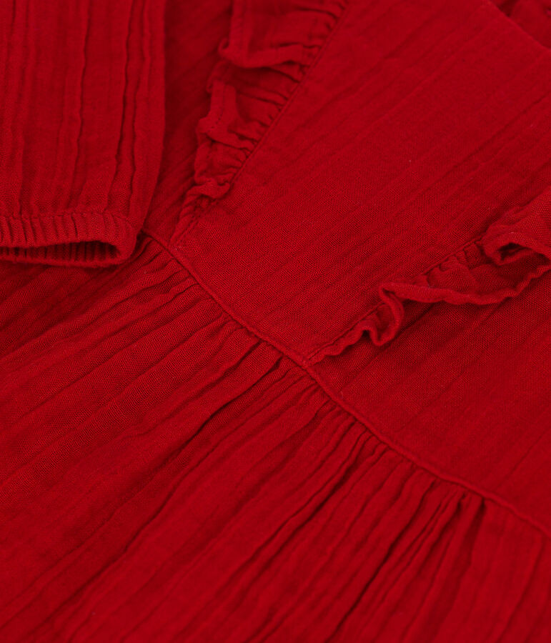 Robe manches longues b&eacute;b&eacute; en gaze de coton rouge