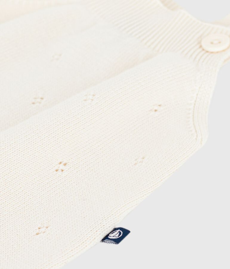 Korte kruippakje van gebreid ajourkatoen voor baby's ecru