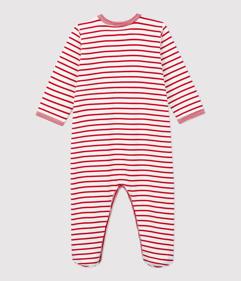 Slaappakje met voetjes voor baby's in molton wit/rood