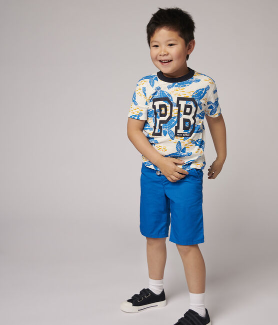 Katoenen T-shirt met korte mouwen voor jongens wit MARSHMALLOW/wit MULTICO