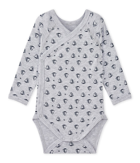 Eerste body met lange mouwen en print voor jongens grijs POUSSIERE/blauw MEDIEVAL