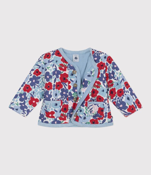 Katoenen babyjasje met tinneroy-streepje en bloemenprint wit/multicouleur