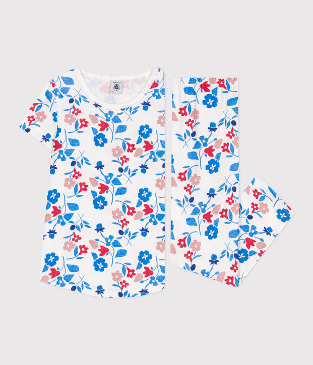 Katoenen kinderpyjama met bloemenprint wit/multicouleur