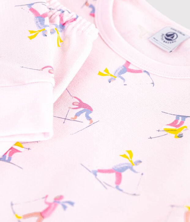 Kinderpyjama van fleece met skiprint roze/multicouleur