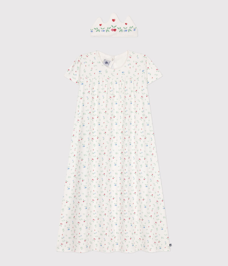 Chemise de nuit d&eacute;guisement et diad&egrave;me enfant en coton blanc/multicouleur