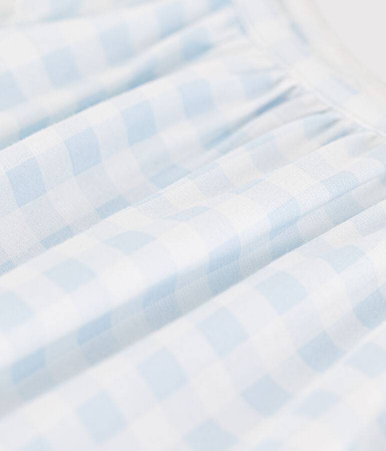 Meisjesnachthemd in fijn katoen met vichyprint wit/blauw