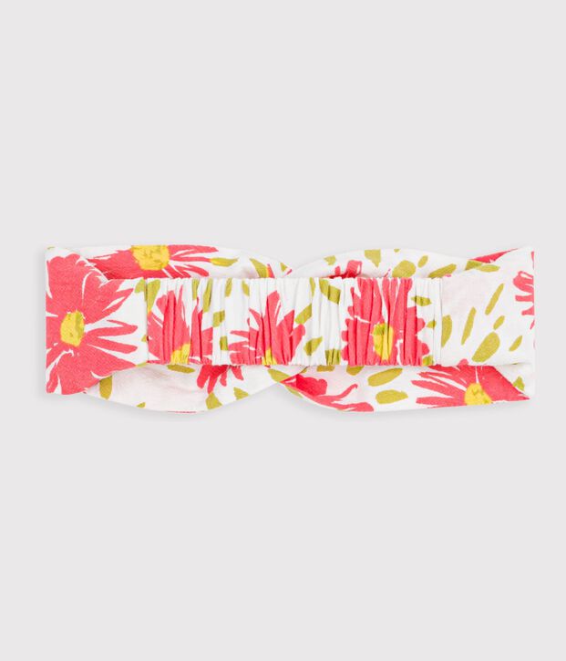 Bandeau b&eacute;b&eacute; fille en cr&eacute;pon imprim&eacute; fleuri blanc/multicouleur
