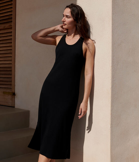 Robe débardeur longue femme en coton noir BLACK