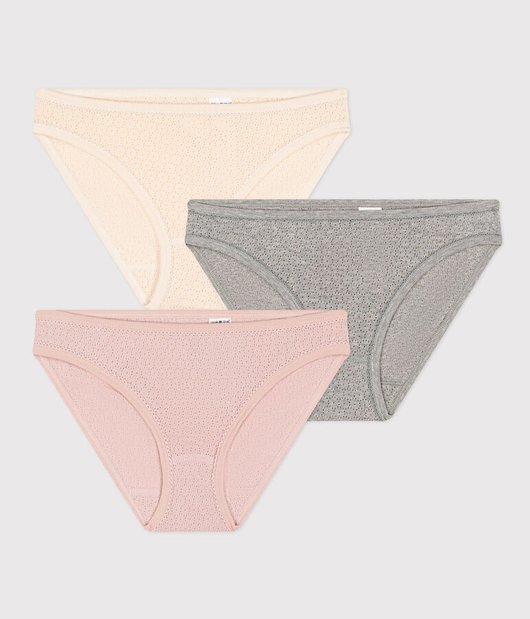 Lot de 3 culottes en coton ajour&eacute; femme multicouleur