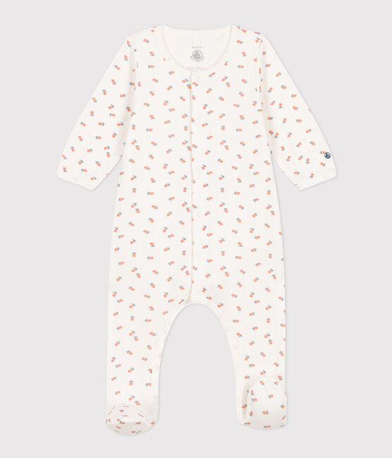 Bodyjama met bloemetjes in tubic voor baby's wit MARSHMALLOW/wit MULTICO