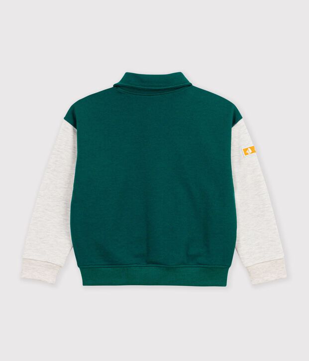 Veste teddy enfant en coton uni colorblock vert/beige