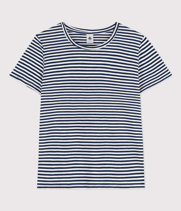 LE DROIT, katoenen T-shirt voor dames met ronde hals blauw/wit