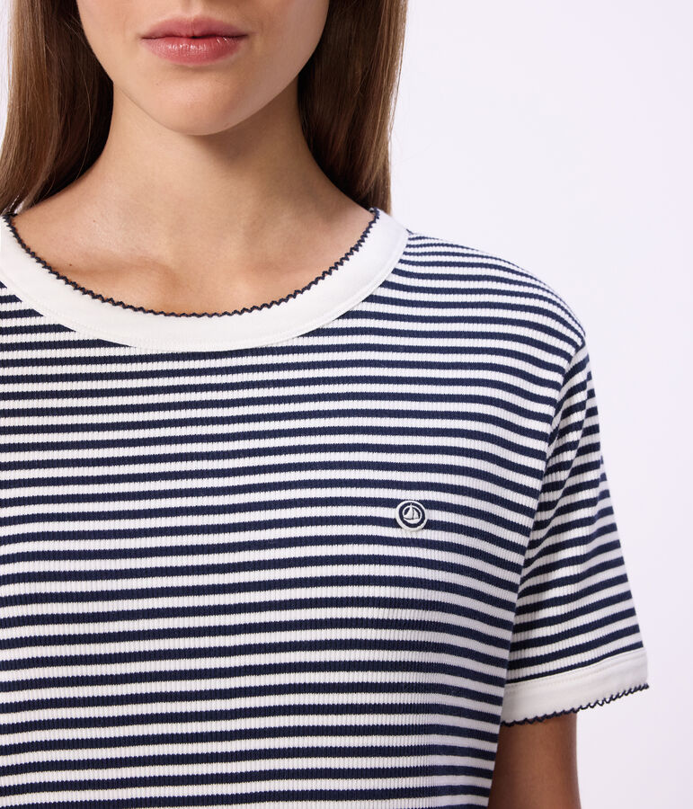 Korte katoenen damesjurk blauw/wit