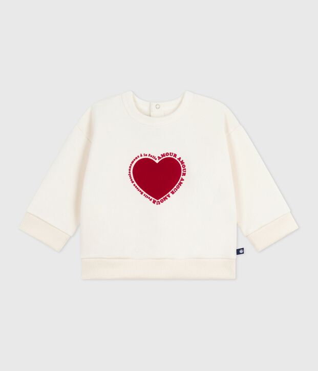 Sweatshirt b&eacute;b&eacute; en coton motif c&oelig;ur &eacute;cru