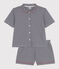 Gestreepte katoenen pyjama met knopen voor dames blauw SMOKING/wit MARSHMALLOW