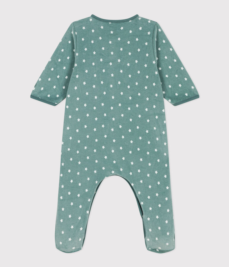 Fluwelen babypyjama met sterrenprint groen/wit