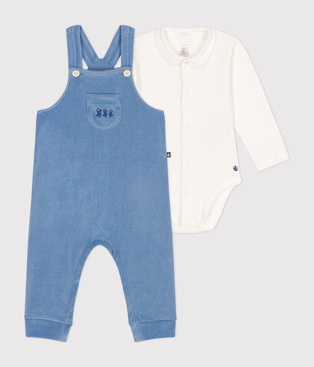 Babysetje met fluwelen salopette blauw