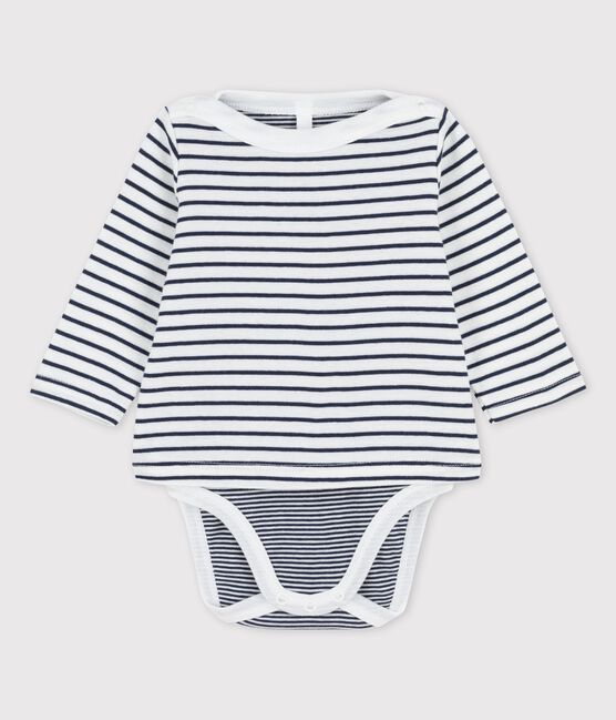Marinière-body van biokatoen voor baby's wit MARSHMALLOW/blauw SMOKING