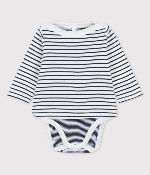Body marini&egrave;re en coton bio b&eacute;b&eacute; blanc/bleu