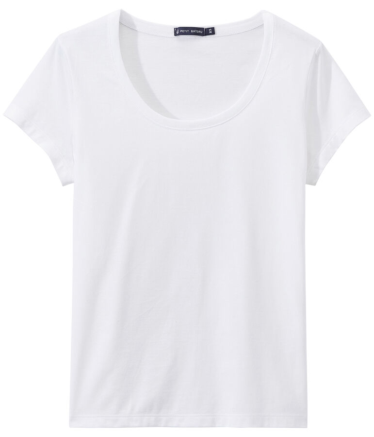T-shirt femme COL DANSEUSE en jersey fin blanc ECUME