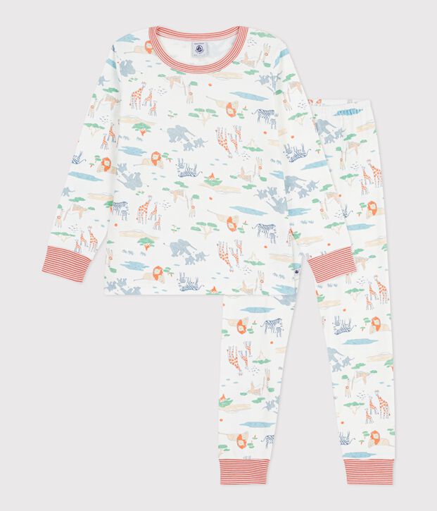 Katoenen kinderpyjama met savanneprint wit/multicouleur