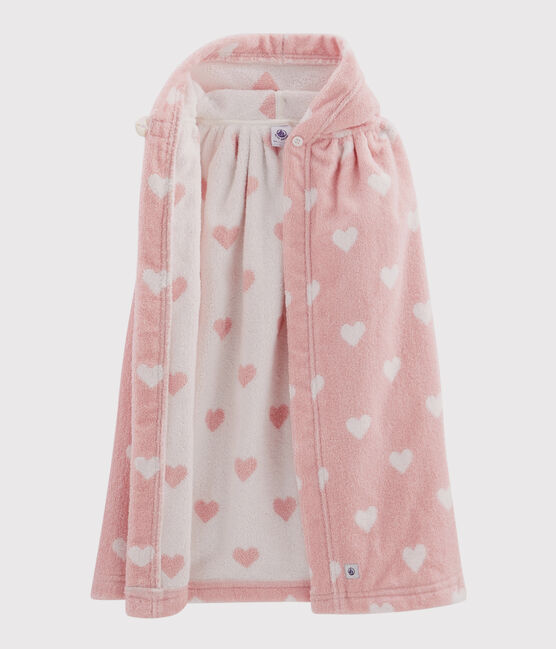 Cape de bain cœurs bébé en éponge rose CHARME/blanc MARSHMALLOW