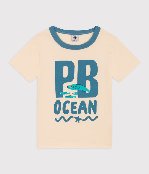 Katoenen T-shirt met korte mouwen voor jongens ecru/multicouleur