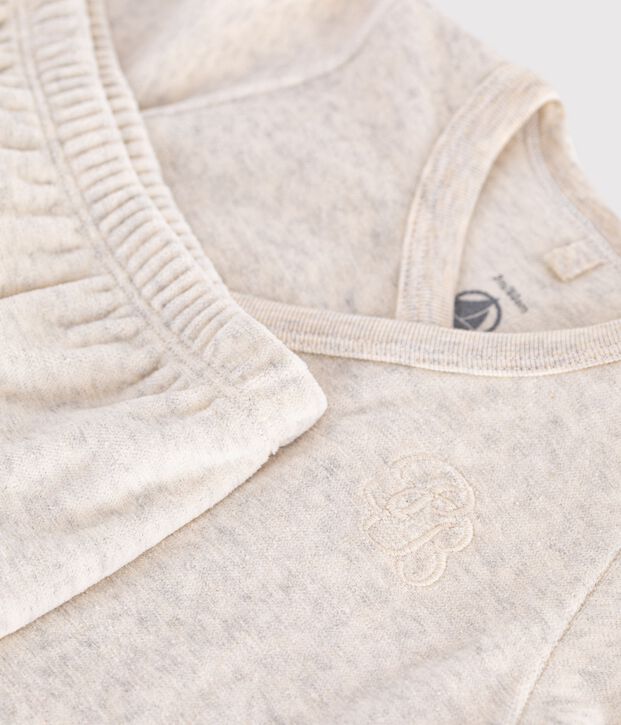 Ensemble b&eacute;b&eacute; en coton brod&eacute; poitrine uni beige chin&eacute;