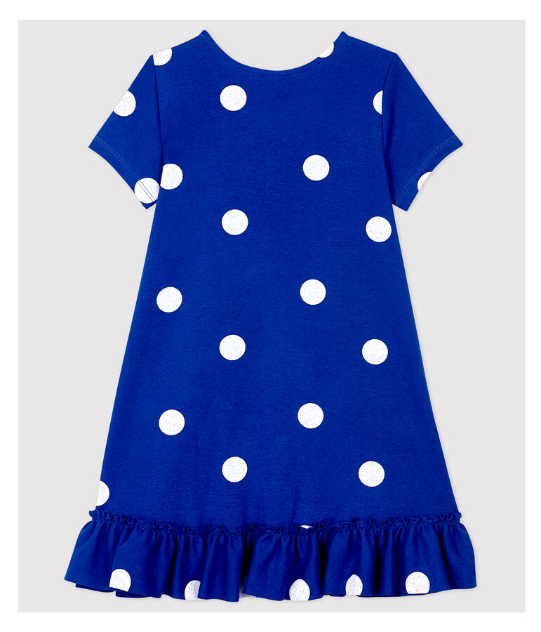Robe manches courtes en coton et lin enfant fille bleu/blanc