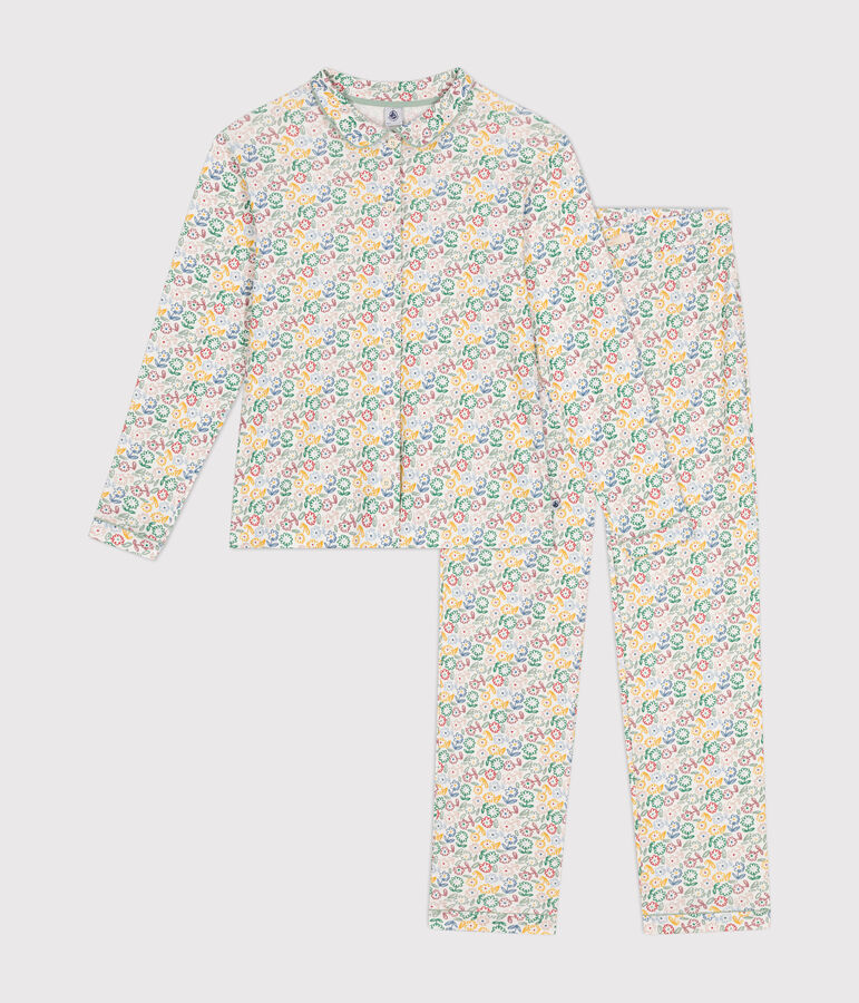 Katoenen pyjama met bloemenmotief voor dames wit/multicouleur