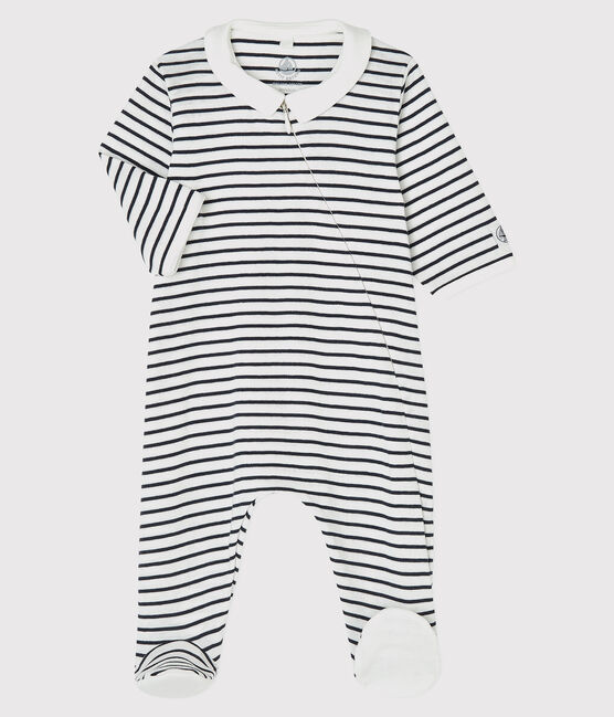 Slaappakje met marinestreepjes in biokatoen voor baby's wit MARSHMALLOW/blauw SMOKING