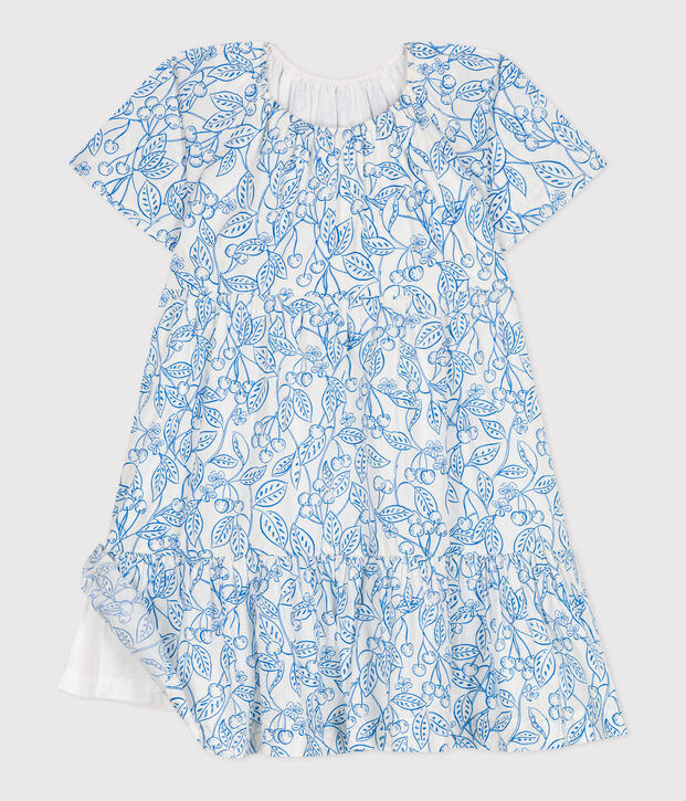 Robe enfant en coton manches courtes imprim&eacute; bleu/bleu