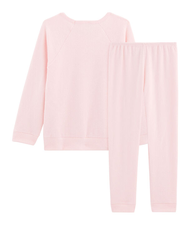 Pyjama petite fille en bouclette &eacute;ponge gratt&eacute;e extra chaude rose