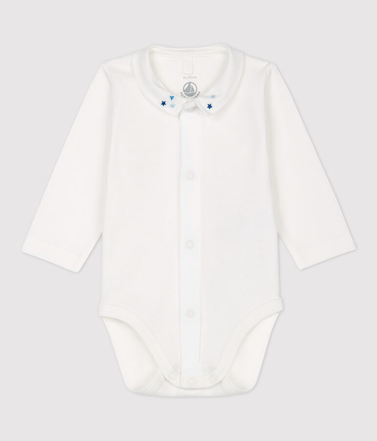 Romper met kraag voor babyjongens van biologisch katoen wit
