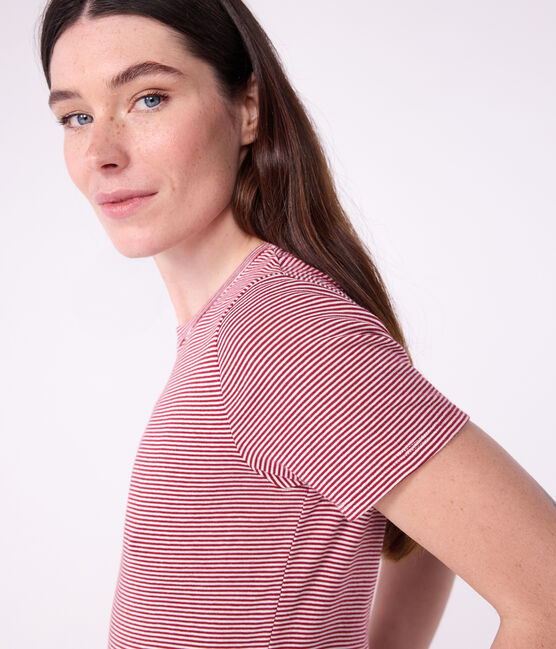 Tee-shirt femme l'iconique en coton manches courtes rouge AMARANTE/ MARSHMALLOW